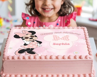 Gepersonaliseerde Minnie Mouse-taarttopper: roze verjaardagsthema (digitale download)