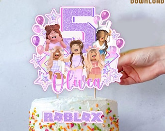 Décoration de gâteau d'anniversaire Roblox : fête de filles gamer personnalisée (téléchargement numérique)
