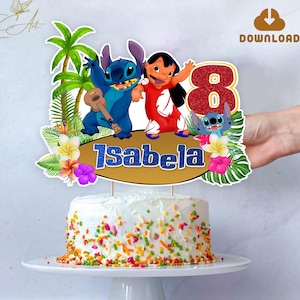 Forniture per decorazioni per torte di compleanno Stitch e Lilo, decorazioni per feste di compleanno Stitch digitali, decorazioni per torte di compleanno personalizzate