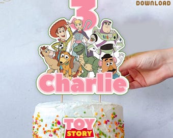 Printable Pink Toy Story Cake Topper, Toy Story Birthday Party for Girl Digital Download, 3rd Toy Story Birthday Decor