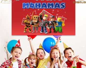 Fondo de cumpleaños de videojuegos: Decoración para fiesta temática de Roblox (Descarga digital)