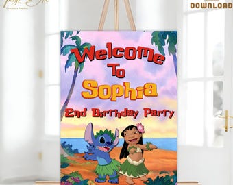 Printable Lilo & Stitch Birthday Welcome Sign: Tropical Party Decor (Digital Download)