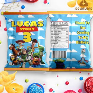 Printable Toy Story Birthday Chip Bags, Toy Story Boys Birthday Decorations Digital, A Boy Story Sticker Label Download