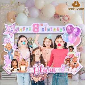 Printable Video Game Girl Photobooth Frame, Girls Birthday Frame Digital, Gamer Birthday Party Decor Download