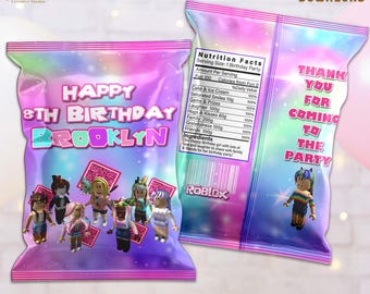 Bolsa de papas fritas de cumpleaños para niña de videojuegos: recuerdo de fiesta de Roblox (descarga digital)