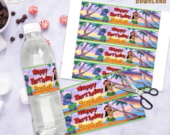 Stitch and Lilo Birthday Water Bottle Labels: Custom Party Decorations (Digital Download)