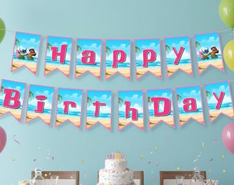 Banner de cumpleaños de Lilo y Stitch: Decoración imprimible para fiestas, descarga instantánea