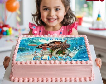 Adorno para tarta de Moana personalizado, decoración tropical de cumpleaños (descarga digital)