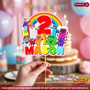 Number Blocks Cake Topper Printable, Numberblocks Birthday Party Decoration, Custom Digital Topper for Kids
