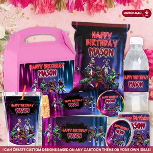 Five Nights at Freddys Party Decorations, 5 Nights at Freddys Party Bundle Download, Personalized Printable Digital File