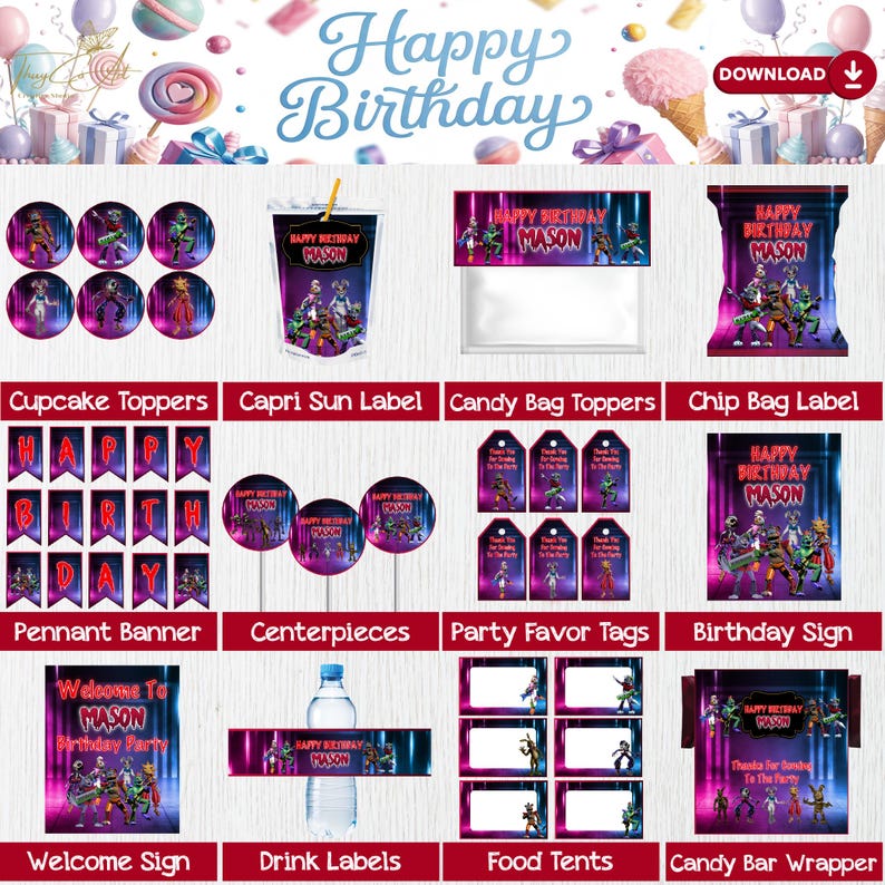 Five Nights at Freddy's Photo Booth Props, FNAF Birthday (instant ...