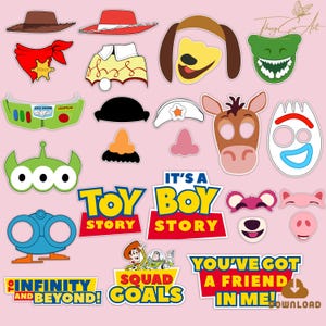 Accesorios fotográficos de Toy Story, imprimibles para fotomatón de cumpleaños, plantilla de decoración para fiesta de cumpleaños de Toy Story