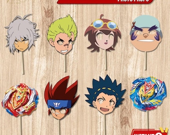 Accesorios fotográficos para fiesta de cumpleaños de Beyblade: Tema personalizado (descarga digital)