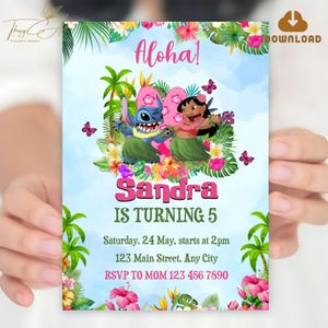 Invitation d'anniversaire Lilo et Stitch numérique, téléchargement de carte d'invitation d'anniversaire Lilo Stitch, modèle numérique d'invitation de fête d'anniversaire