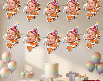 Aangepast gezicht Finding Nemo verjaardagsbanner, feestdecor clown vis, digitale download