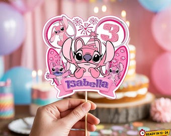 Custom Stitch & Angel Cake Topper: Tropical Birthday Party (Digital Download)