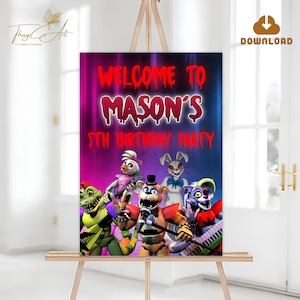 Printable Five Nights Freddys Welcome Sign, 5 Nights at Freddys Party Decor for Boys, Freddy Fazbear Birthday Party Supplies, Download File
