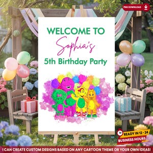Digital Barney Welcome Sign, Personalized Birthday Party Decor Download, Birthday Poster Printable, Custom Digital File