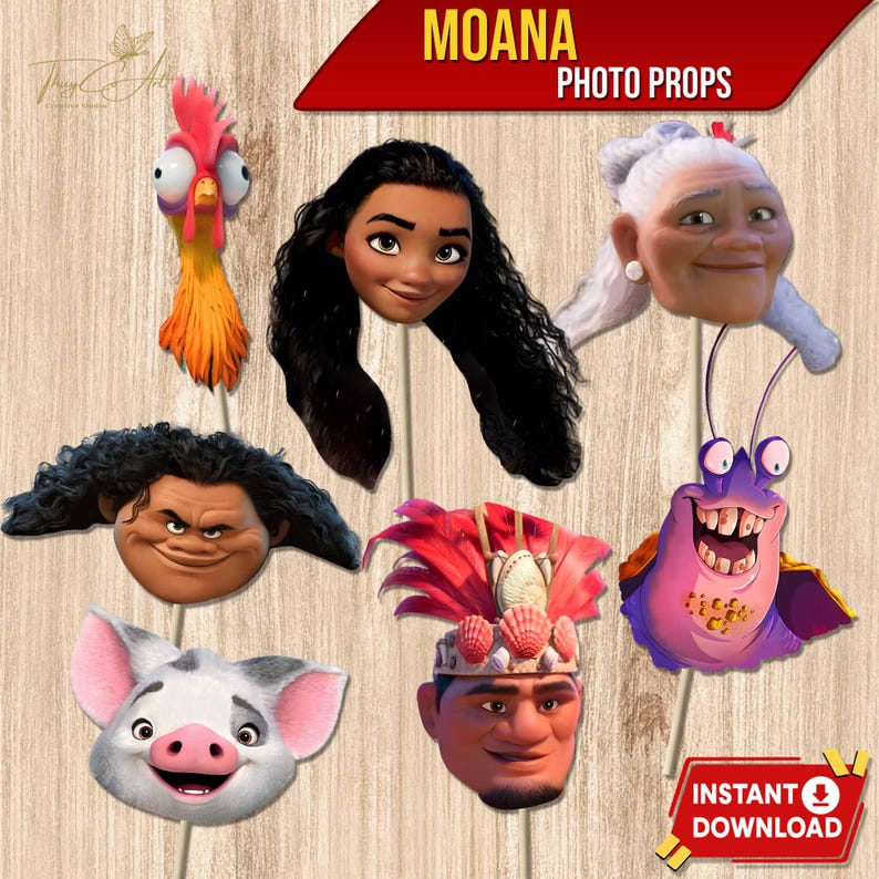 Moana Photo Props Printable, Moana Birthday Party Decoration for Girls, Ocean Theme Party Signs, DIY Instant Download File