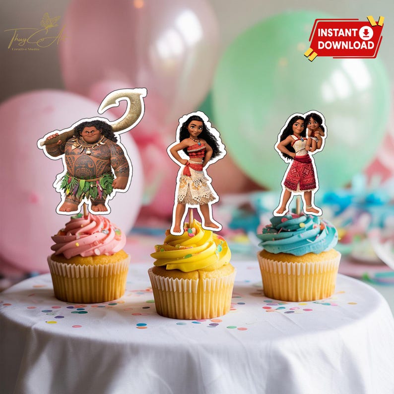 Moana Cupcake Topper Instant Download, Moana Princess Birthday Decorations, Ocean Theme Party Supplies, Printable Digital File