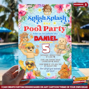Jeu vidéo imprimable pour garçon, invitation, jeu d'anniversaire d'enfants, invitation de fête d'enfants, invitation piscine fête d'anniversaire, modèle modifiable téléchargement immédiat
