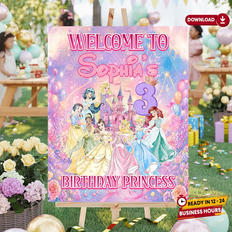 Welcome Princesses Personalized Princess Welcome Sign, Printable Pink Castle Birthday ...