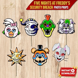 Printable Five Nights at Freddy&#39;s Photo Props, Freddy Fazbear Birthday Party Supplies, Instant Download Horror Game Decorations
