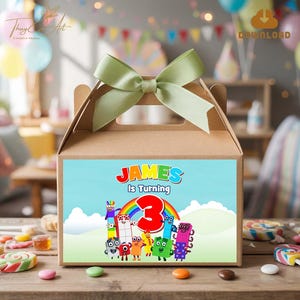 Printable Numberblocks Gable Box Label, Personalized Birthday Party Favor for Kids, Rainbow Party Decorations, Digital Download