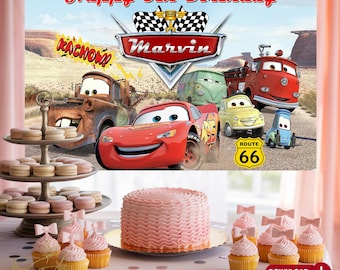 Sfondo per compleanno Disney Cars, Saetta McQueen, striscione personalizzato per feste (download digitale)