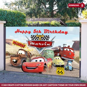 Printable Racing Car Birthday Backdrop, Digital Birthday Banner, Custom Party Decoration, Boys Racing Theme Party Decor