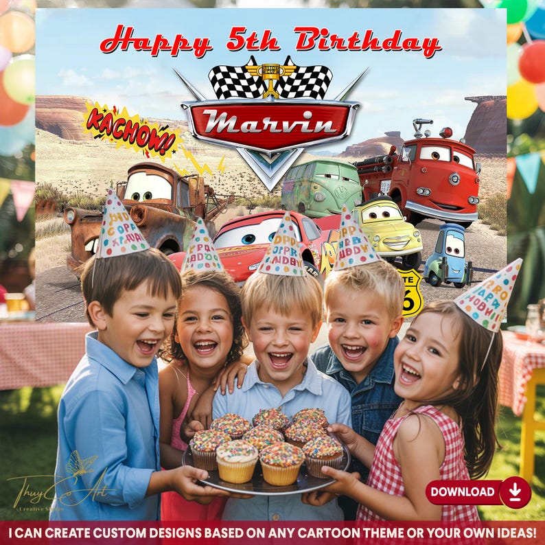 Printable Racing Car Birthday Backdrop, Digital Birthday Banner, Custom Party Decoration, Boys Racing Theme Party Decor