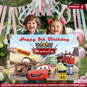 Printable Racing Car Birthday Backdrop, Digital Birthday Banner, Custom Party Decoration, Boys Racing Theme Party Decor