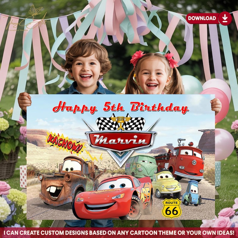 Printable Racing Car Birthday Backdrop, Digital Birthday Banner, Custom Party Decoration, Boys Racing Theme Party Decor