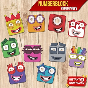 Numberblocks Photo Props Instant Download, Printable Kids Birthday Party Decor, Numberblocks Character Digital