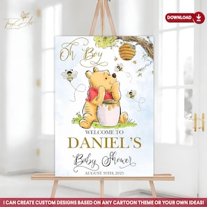 Winnie The Pooh Welcome Sign, Classic Winnie The Pooh Baby Shower Decor for Kids, Pooh Bear Themed Gifts, Digital Download