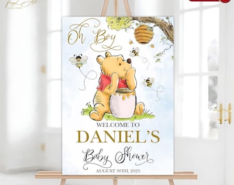Panneau de bienvenue Winnie l'ourson : décoration de baby shower (téléchargement numérique)