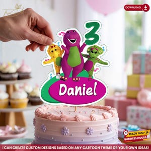 Custom Barney Cake Topper, Barney Dinosaur Birthday Party Decorations, Barney Party Supplies, Kids Birthday Digital Download