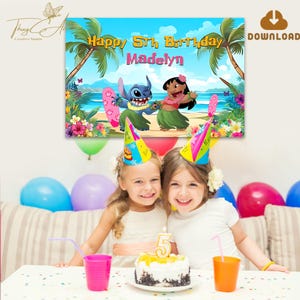 Lilo and Stitch Backdrop Digital Download, Stitch Birthday Banner Printable, Kids Party Decorations Diy