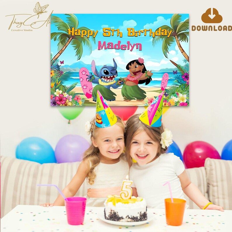 Lilo and Stitch Backdrop Digital Download, Stitch Birthday Banner Printable, Kids Party Decorations Diy