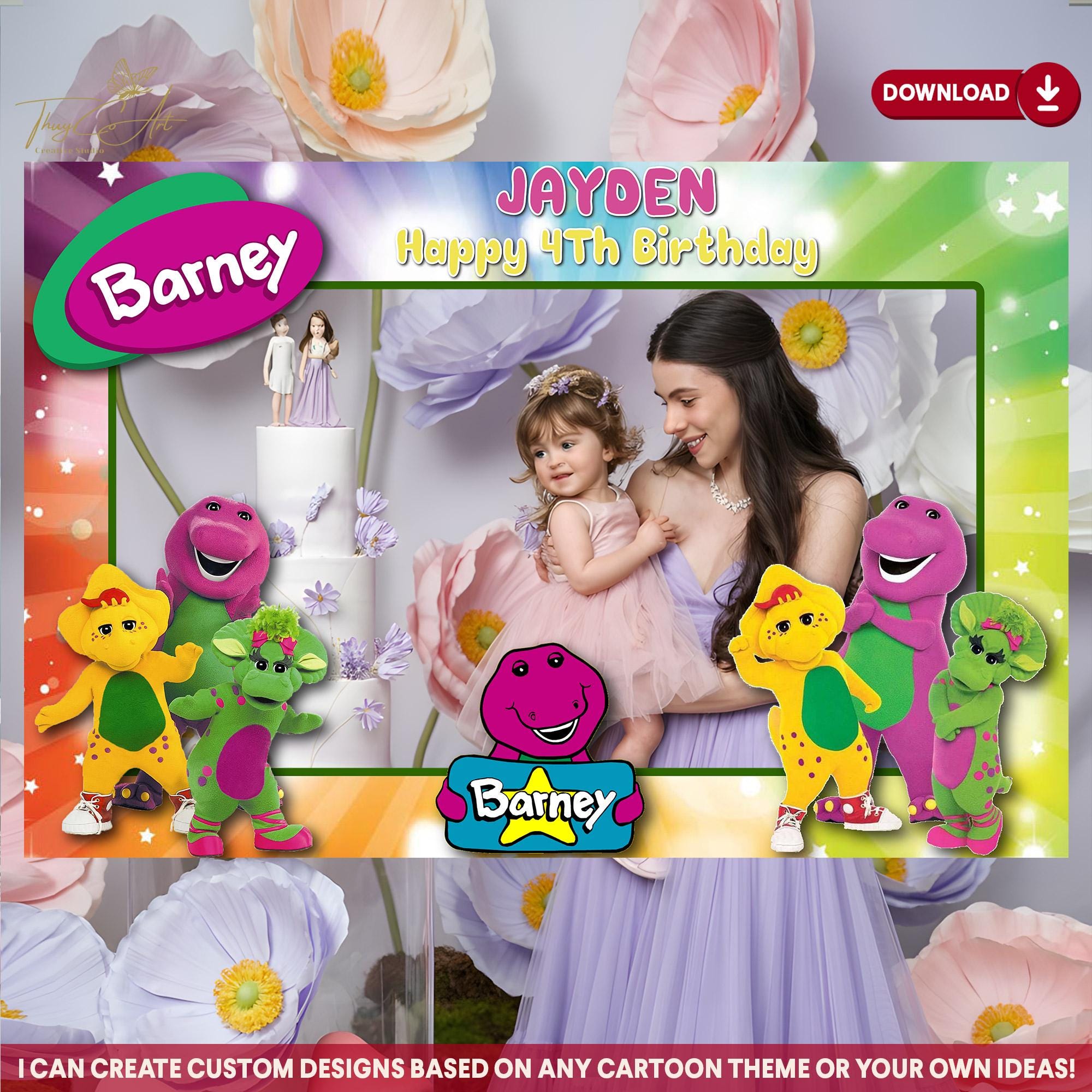 Barney Birthday Photo Booth Frame: Purple Dinosaur Party (digital ...