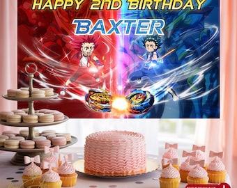 Cenário de aniversário Beyblade: banner de festa personalizado (download digital 72" x 48")