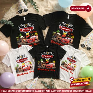 Disney Cars Birthday Family Shirt PNG, Racing Car Party Supplies, Race Track Birthday Tee for Kids, Custom Matching Party Shirts Download