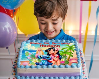 Personalized Lilo & Stitch Cake Topper: Hawaiian Birthday Party (Digital Download)