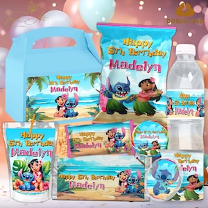 Stitch Birthday Party Bundles Digital, Lilo Stitch Party Dekoration für Kinder, druckbare Stitch und Lilo Birthday Party Favors