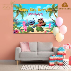 Lilo and Stitch Backdrop Digital Download, Stitch Birthday Banner Printable, Kids Party Decorations Diy