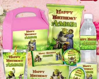 Pacchetto stampabile per la festa di compleanno di Shrek: decorazioni personalizzate (download digitale)