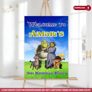 Shrek Geburtstag Willkommensschild, druckbare Shrek Party Dekor, benutzerdefinierte Shrek Geburtstagsfeier Thema, Partydekoration Zeichen