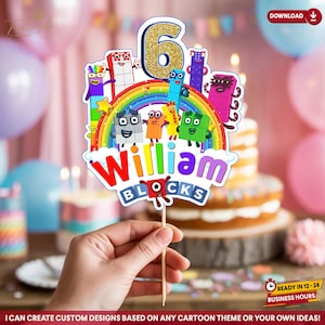 Personalized Numberblocks Cake Topper, Digital File Only, Custom Printable Party Decor, Rainbow Theme