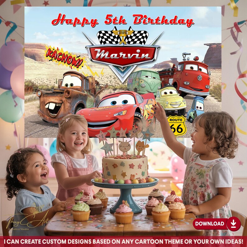 Printable Racing Car Birthday Backdrop, Digital Birthday Banner, Custom Party Decoration, Boys Racing Theme Party Decor