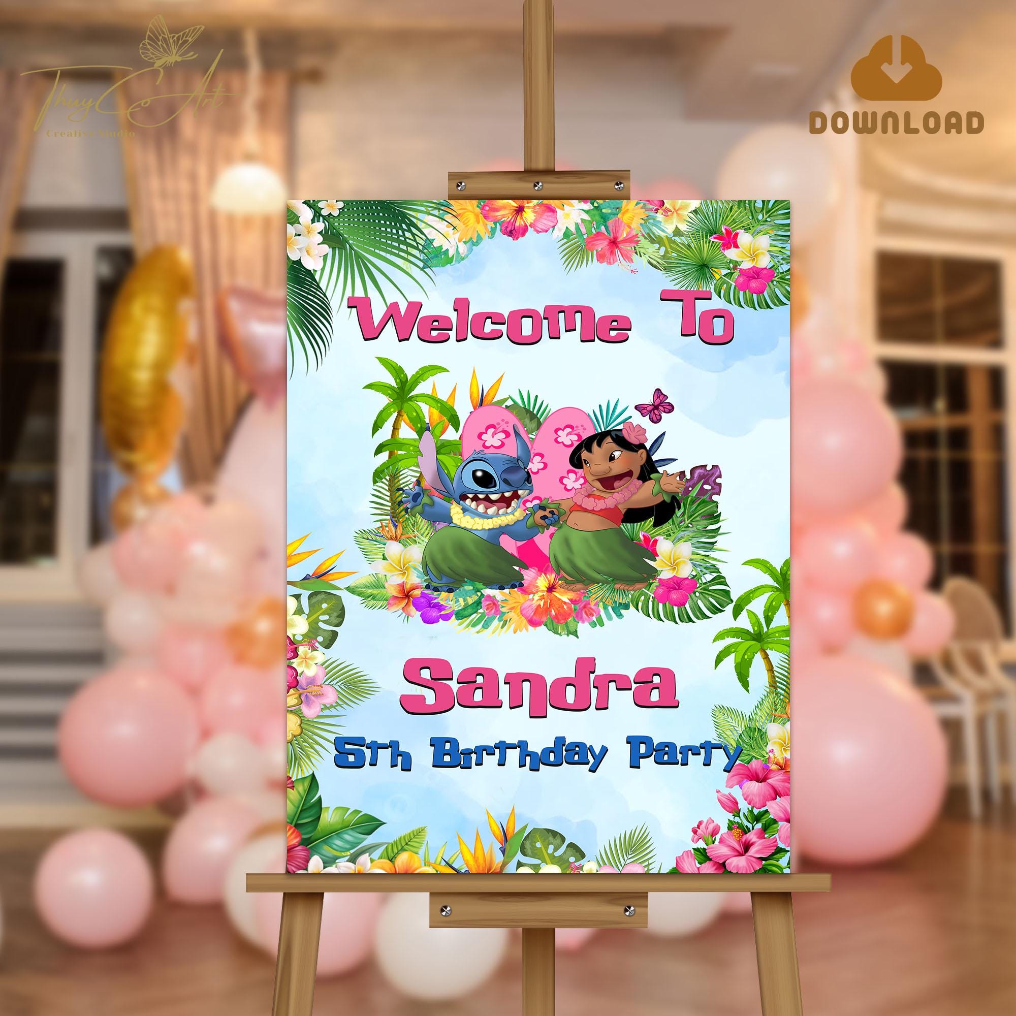 Stitch Welcome Spring Lilo and Stitch Welcome Sign: Custom Birthday Party Decor (digital File ...